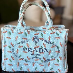RARE - PRADA - Sombrero Print Small Canapa Tote Bag -RARE